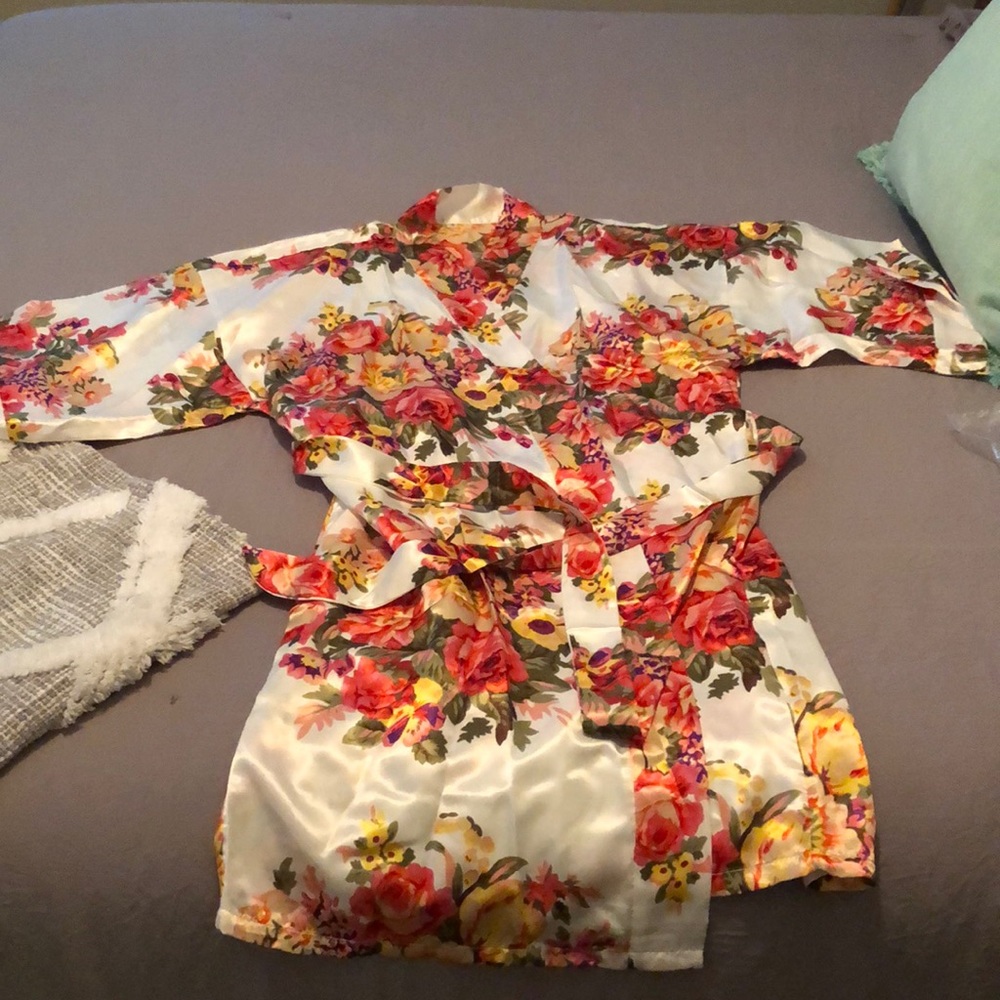 Satin floral robe